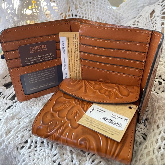 PATRICIA NASH Wallet Reiti Bi-Fold Tooled Brown Leather RFID Cognac - Picture 7 of 7
